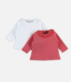 Set Van 2 BIO Katoenen T-shirts, Wit En Roos