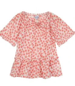 Bloes Met Korte Mouwen En Kersenpatroon