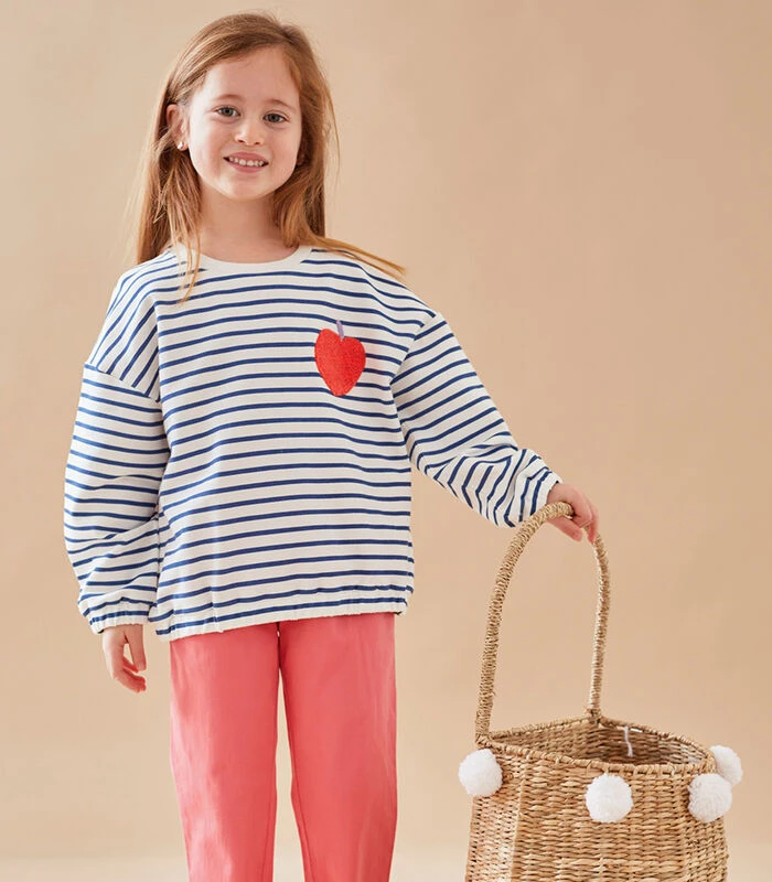 Gestreepte Sweater Uit French Terry, Donkerblauw/ecru 1 Gestreepte Sweater Uit French Terry, Donkerblauw/ecru