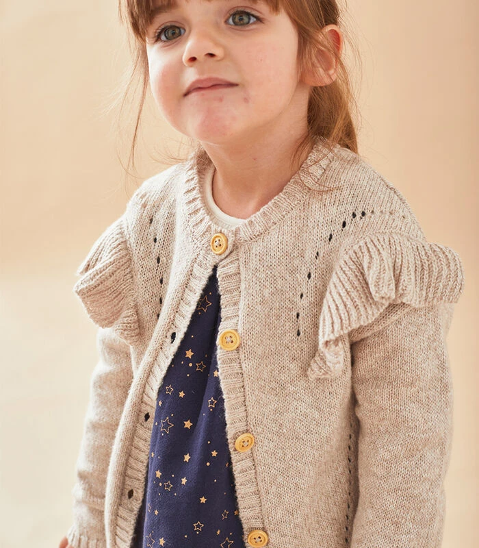 Gebreide Cardigan Met Ruches, Beige 3 Gebreide Cardigan Met Ruches, Beige - Afbeelding 3