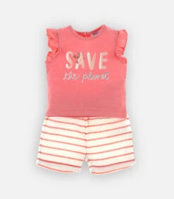 Bio Katoenen T-shirt + Short Set, Koraal