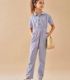 Gestreepte Jumpsuit, Ecru/donkerblauw