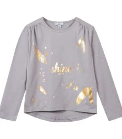 T-shirt Met Lange Mouwen En Goudkleurig Motief