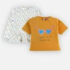 Set Met BIO Katoenen T-shirt, Mosterdgeel/ Ecru