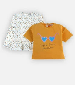 Set Met BIO Katoenen T-shirt, Mosterdgeel/ Ecru