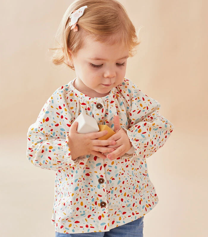 Bedrukte Bloes + Denim Jegging Set, Ecru 2 Bedrukte Bloes + Denim Jegging Set, Ecru - Afbeelding 2