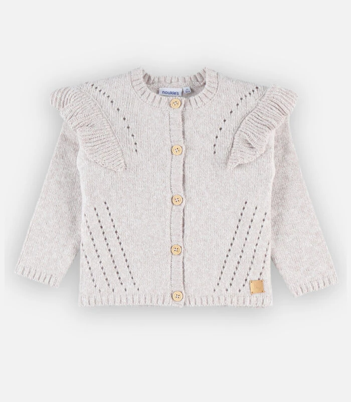 Gebreide Cardigan Met Ruches, Beige 4 Gebreide Cardigan Met Ruches, Beige - Afbeelding 4