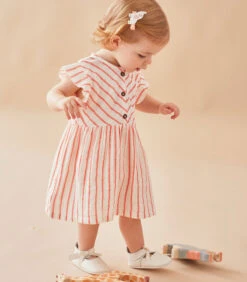 Gestreepte Jurk + Bloomer Set, Koraal