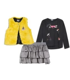 3-delige Set T-shirt Vest En Rok Met Ruches