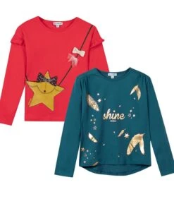 Set 2 Oeko-Tex T-shirts Met Lange Mouwen Fantasie Design