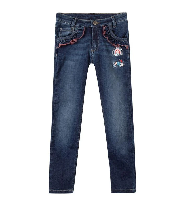 Slim Fit Jeans Met Ruches En Geborduurde Badges 1 Slim Fit Jeans Met Ruches En Geborduurde Badges