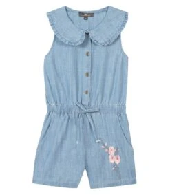 Lichtgewicht Denim Jumpsuit Met Grote Peter Pan Kraag