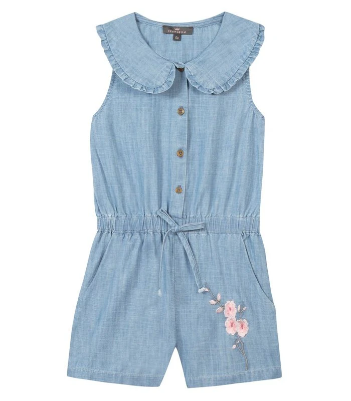 Lichtgewicht Denim Jumpsuit Met Grote Peter Pan Kraag 1 Lichtgewicht Denim Jumpsuit Met Grote Peter Pan Kraag