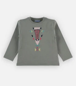 Katoenen T-shirt Met Giraf, Kaki