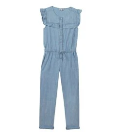 Lange Jumpsuit Met Ruches In Licht Denim
