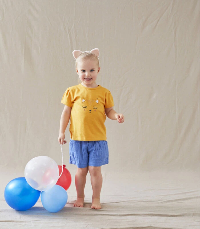 Geel T-shirt Met Korte Mouwen En Kat 2 Geel T-shirt Met Korte Mouwen En Kat - Afbeelding 2