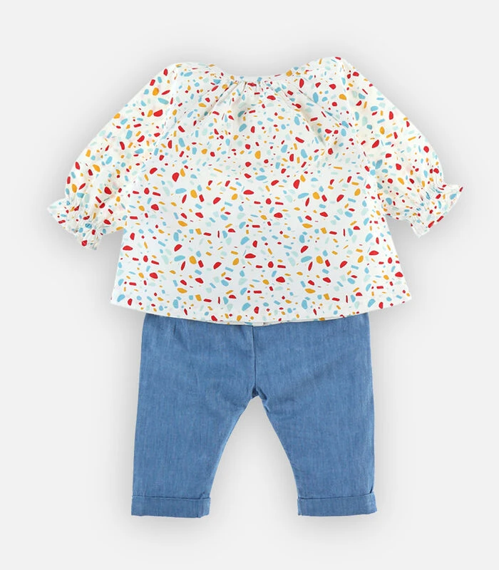 Bedrukte Bloes + Denim Jegging Set, Ecru 5 Bedrukte Bloes + Denim Jegging Set, Ecru - Afbeelding 5