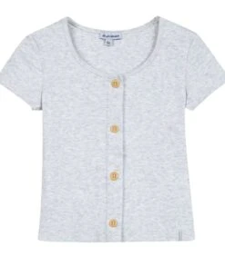 Geribd T-shirt Met Korte Mouwen En Knopen