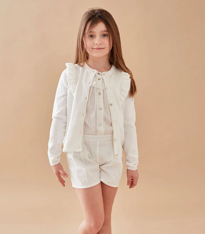 Bio Fijngebreide Cardigan, Ecru 1 Bio Fijngebreide Cardigan, Ecru