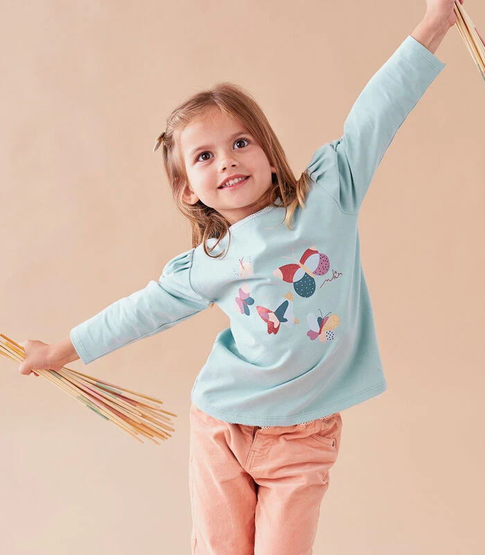 Katoenen T-shirt Met Vlinders, Aqua 1 Katoenen T-shirt Met Vlinders, Aqua