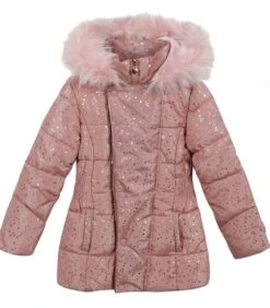 Bedrukt Donsjack Met Capuchon En Imitatiebont