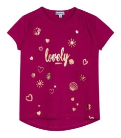 T-shirt Met Korte Mouwen En Goudkleurig Motief Op De Voorkant