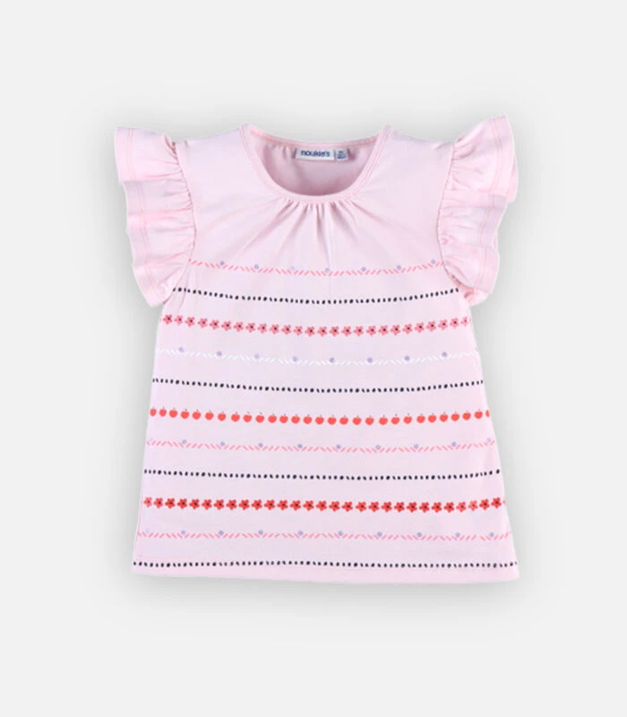 Bio Katoenen T-shirt Met Prints, Lichtroos 1 Bio Katoenen T-shirt Met Prints, Lichtroos