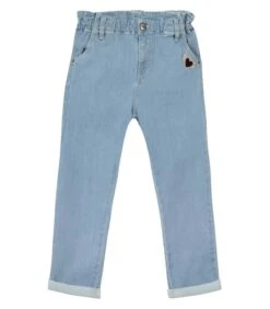 Washed Mom Cut Jeans Met Elastiek In De Taille