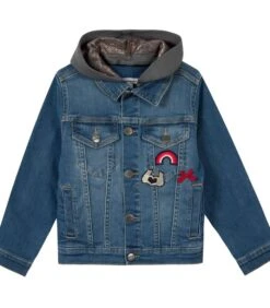 Denim Jack Met Afneembare Capuchon En Badges