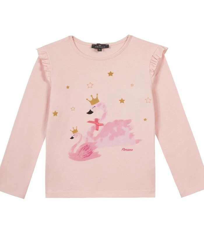 Oeko-Tex T-shirt Met Lange Mouwen En Zwanenmotief 1 Oeko-Tex T-shirt Met Lange Mouwen En Zwanenmotief