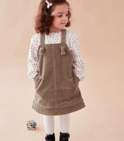 Jurk Uit Ribfluweel + T-shirt Set, Kakigroen & Roos