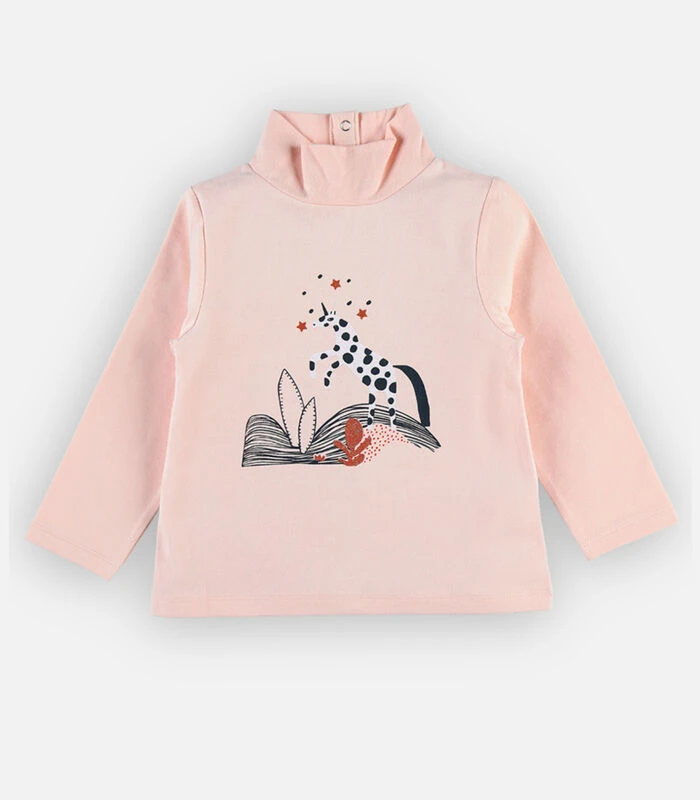 Bio Katoenen Eenhoorn T-shirt Met Rolkraag, Lichtroos 1 Bio Katoenen Eenhoorn T-shirt Met Rolkraag, Lichtroos