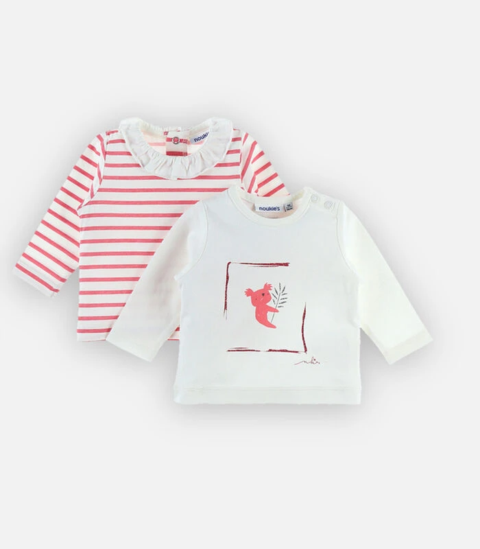 Set Van 2 Katoenen T-shirts, Wit En Roos 3 Set Van 2 Katoenen T-shirts, Wit En Roos - Afbeelding 3