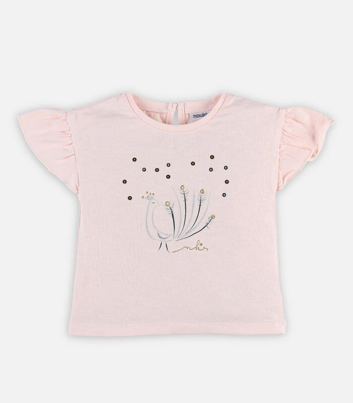 Roze T-shirt Met Korte Mouwen En Lovertjes 1 Roze T-shirt Met Korte Mouwen En Lovertjes