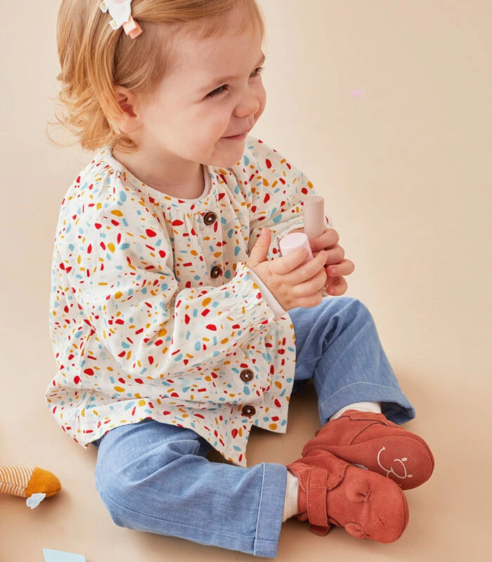 Bedrukte Bloes + Denim Jegging Set, Ecru 1 Bedrukte Bloes + Denim Jegging Set, Ecru